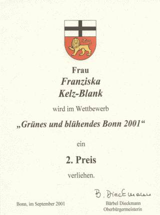 Urkunde des Gartenpreises