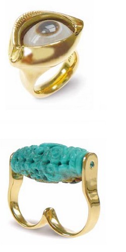 Ring mit bewegl. Augenachat / Doppelring mit bewegl. Rollsiegel aus Persien